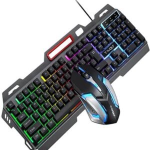 طقم لوحة مفاتيح وماوس سلكي بإضاءة RGB متعددة الألوان