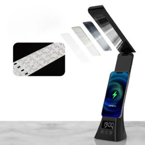مصباح مكتب ذكي أسود بشحن لاسلكي وشاشة LED