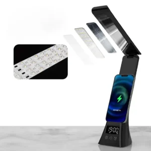 مصباح مكتب ذكي أسود بشحن لاسلكي وشاشة LED