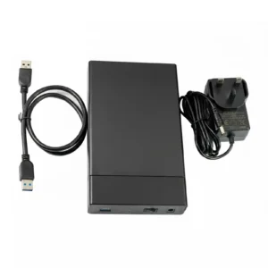 راكت هارد خارجي أسود يدعم أقراص HDD/SSD مقاس 2.5 و 3.5 إنش، واجهة USB 3.0.