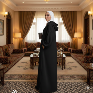 عباية هودي سوداء للعمرة مقاس XL خامة نيدا