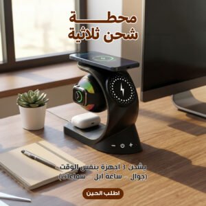 محطة شحن لاسلكية ثلاثية بتصميم كرة مع إضاءة RGB
