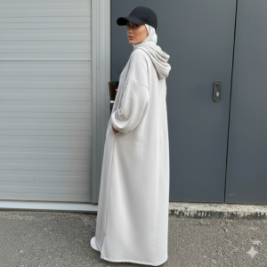 عباية عمرة بيضاء هودي مقاس XL خامة نيدا مريحة